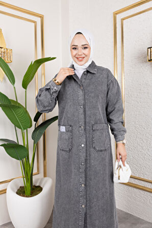 Düğmeli Uzun Kot Kap