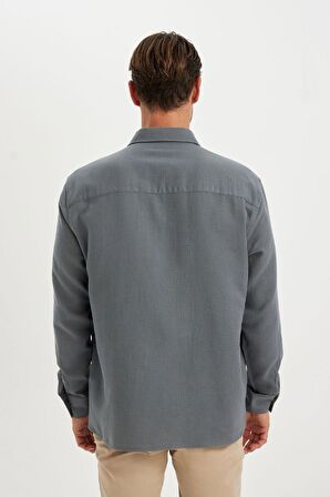 DeFacto Regular Fit Müslin Basic Düz Pamuklu Uzun Kollu Gömlek D2619AX24AUGR439