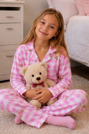 Kız Çocuk Aile Boyu Pamuklu Desenli Pijama Takım TKM1023