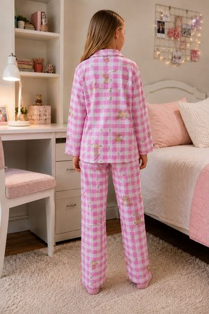 Kız Çocuk Aile Boyu Pamuklu Desenli Pijama Takım TKM1023