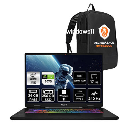 MSI Crosshair 17 HX AI Ultra 9 275HX 24GB 256GB SSD RTX5070/8GB 115W 17" 2K QHD+ 240Hz W11H Gaming