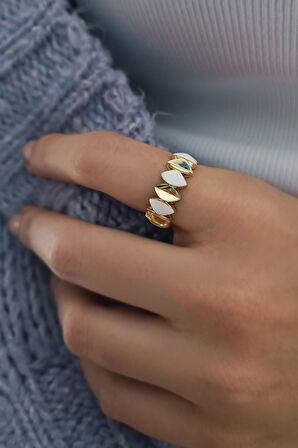 Sarı Altın Beyaz Mineli Badem Altın Kombin Yüzük