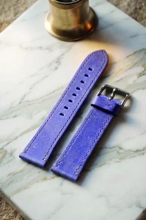 22mm Hakiki Deri Saat Kordonu Premium Klasik Saat Kayışı Dayanıklı ve Konforlu - Mor