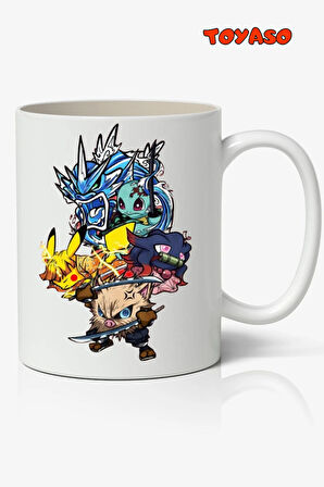 Pokemon & İblis Keser Demon Slayer Karakterler Anime Beyaz Kupa Bardak Sevgiliye Arkadaşa Hediye