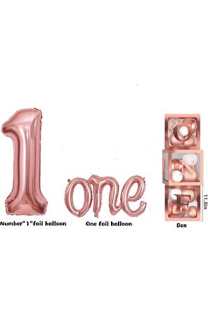 ROSEGOLD ONE KUTULU ROSE BEYAZ ŞEFFAF BALONLU LÜKS DOĞUM GÜNÜ PARTİ SETİ SÜSÜ