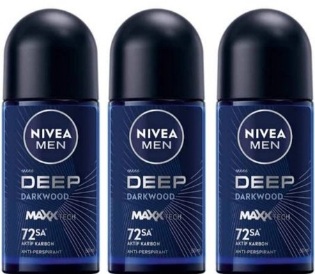 Nivea Deep Aktif Karbon Darkwood 72 Saat Erkek Roll-On Deodorant 3 x 50 ML