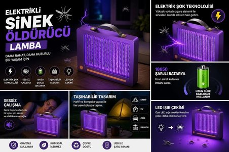 Elektrikli Sinek Öldürücü Lamba | Şarjlı, Sessiz, Led Işıklı Etkili Koruma