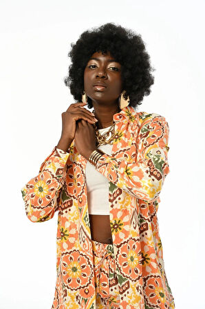 KADIN GEOMETRİK DESENLİ OVERSİZE KESİM GÖMLEK