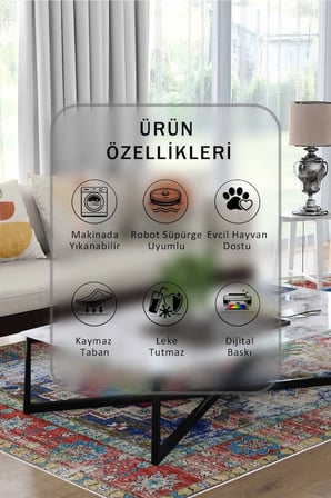 Yıkanabilir Kaymaz Taban Dijital Baskılı Halı ve Yolluk – Leke Tutmaz Salon & Mutfak Halısı