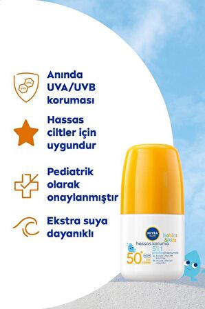 SUN Bebekler İçin Hassas Koruma Güneş Koruyucu Roll-on 50ml, SPF50, UVA UVB Koruması, Suya Dayanıklı