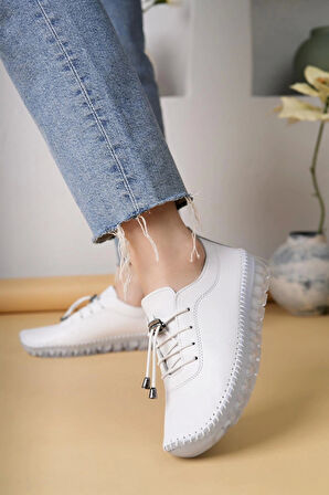 Nesil Shoes Knc 12 Beyaz Hakiki Deri Şeffaf Taban Kadın Ayakkabı