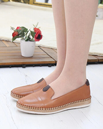Nesil Shoes Syg P01 Taba Hakiki Deri Kadın Ayakkabı