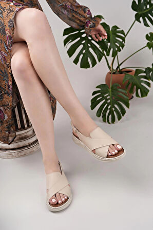 Nesil Shoes Bell 25164 Bej Anatomik Kadın Sandalet