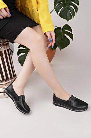 Nesil Shoes Selena 346 Siyah Cilt Günlük kadın Ayakkabı