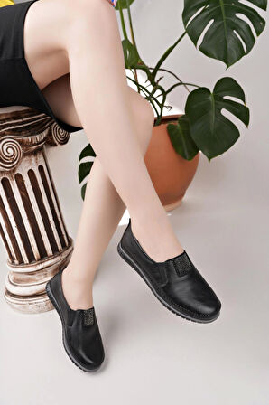 Nesil Shoes Selena 346 Siyah Cilt Günlük kadın Ayakkabı