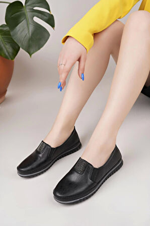 Nesil Shoes Selena 346 Siyah Cilt Günlük kadın Ayakkabı