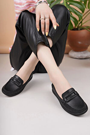Eliz 24105 Siyah Hakiki Soft Deri Rok Günlük Kadın Ayakkabı