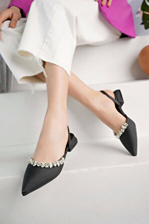 Nesil Shoes Ceylan 15 Siyah Saten Taşlı Kadın Sandalet