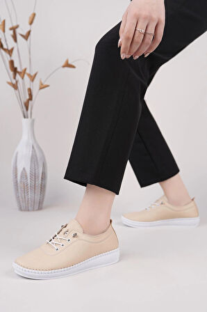 Maria 200-90 Krem Hakiki Soft Deri Günlük Kadın Ayakkabı