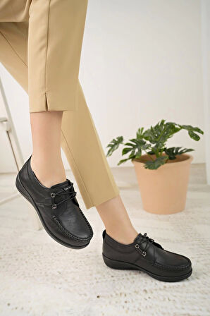 Forex 206 Siyah Hakiki Deri Günlük Kadın Ayakkabı