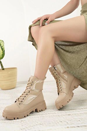 Nesil Shoes Swell 505 Nude Fermuarlı Kadın Bot