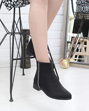 Nesil Shoes Sdf 077 Siyah Zümrüt Fermuarlı Günlük Kadın Bot