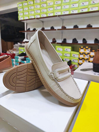 Eliz 24105 Bej Hakiki Soft Deri Rok Günlük Kadın Ayakkabı