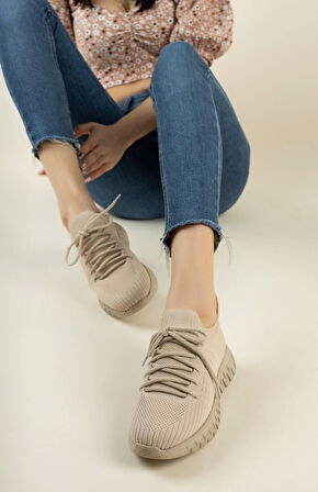 Nesil Shoes Dvm 500 Bej Triko Kadın Sneakers