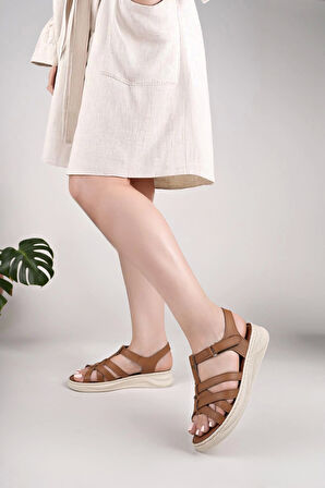 Nesil Shoes Bell 25159 Taba Anatomik Kadın Sandalet