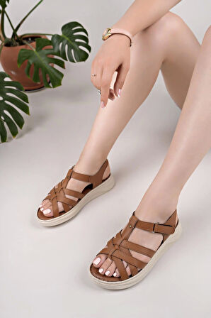 Nesil Shoes Bell 25159 Taba Anatomik Kadın Sandalet