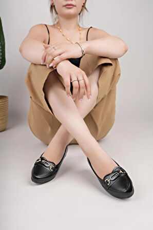 Nesil Shoes Mhd 61 Siyah Taşlı Günlük Kadın Babet