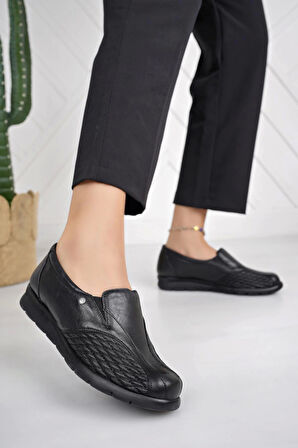 Muya 323794 Siyah Hakiki Deri 6 Nokta Kemik Çıkıntısı Ayakkabı