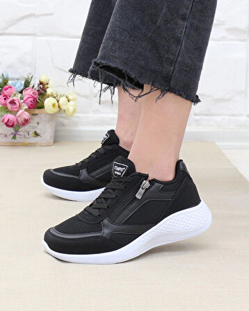 Nesil Shoes Tempo 04 Siyah Fermuarlı Kadın Spor