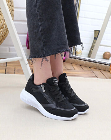 Nesil Shoes Tempo 04 Siyah Fermuarlı Kadın Spor
