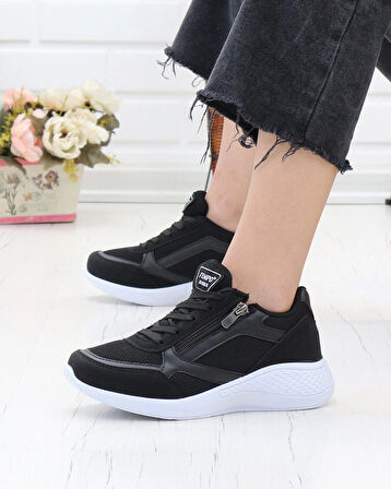 Nesil Shoes Tempo 04 Siyah Fermuarlı Kadın Spor