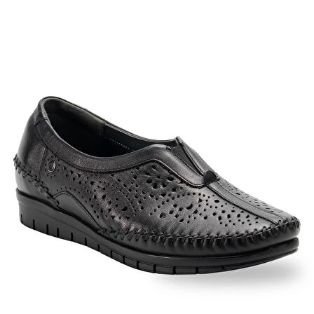 Forelli Twin 23409 Siyah Delikli Hakiki Deri Kadın Ayakkabı