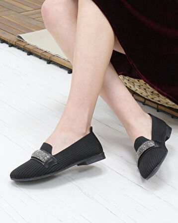 Nesil Shoes Dvm 102 Siyah Triko Kadın Babet