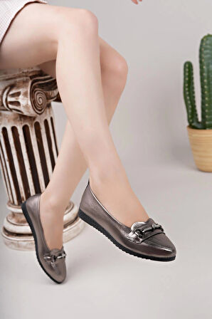 Nesil Shoes Mhd 66 Platin Taşlı Günlük Kadın Babet