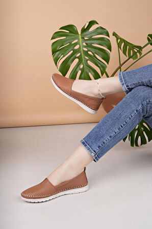 Nesil Shoes Knc 033 Taba Hakiki Soft Deri Kadın Ayakkabı