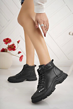 Gamelu Fade Siyah Bağcıklı Kışlık Kadın Bot