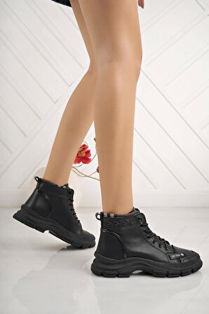 Gamelu Fade Siyah Bağcıklı Kışlık Kadın Bot