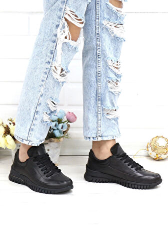 Mammamia D23KA 3275 Siyah Hakiki Deri Kadın Ayakkabı