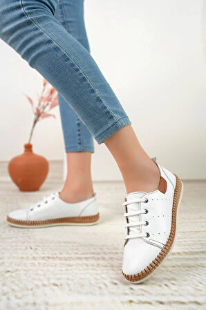 Nesil Shoes Syg P38 Beyaz Hakiki Deri Kadın Ayakkabı