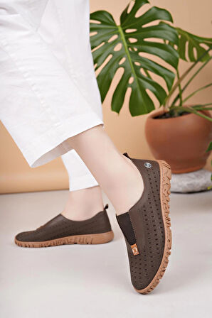 Mammamia D25YA 665 Kahve Hakiki Deri Delikli Kadın Ayakkabı