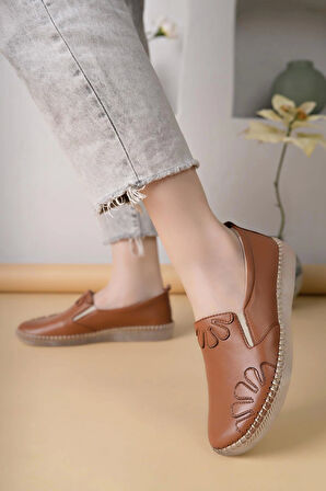 Nesil Shoes Syg P74 Taba Hakiki Deri Şeffaf Taban Kadın Ayakkabı