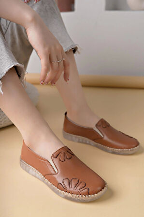 Nesil Shoes Syg P74 Taba Hakiki Deri Şeffaf Taban Kadın Ayakkabı