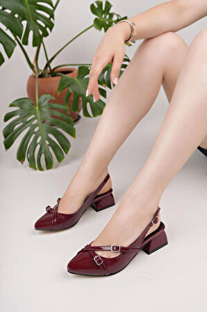 Nesil Shoes Uraz 250 Bordo Rugan Çift Tokalı Kadın Sandalet