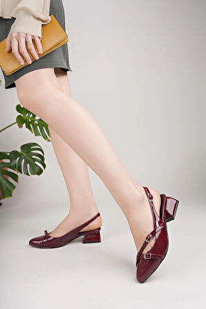Nesil Shoes Uraz 250 Bordo Rugan Çift Tokalı Kadın Sandalet