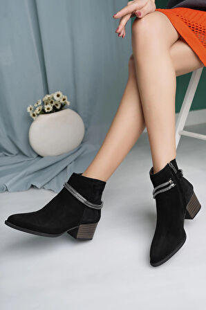 Mammamia D24KB 4135 Siyah Süet Hakiki Deri Topuklu Kadın Bot