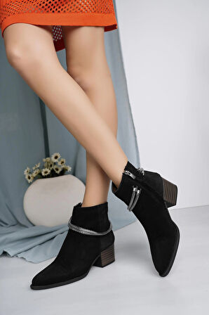 Mammamia D24KB 4135 Siyah Süet Hakiki Deri Topuklu Kadın Bot